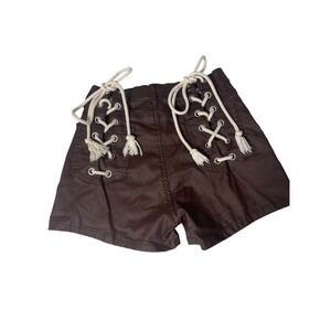 AKIRA Brown Faux Leather Lace-Up Shorts XL High Rise Stretch Coated Festival